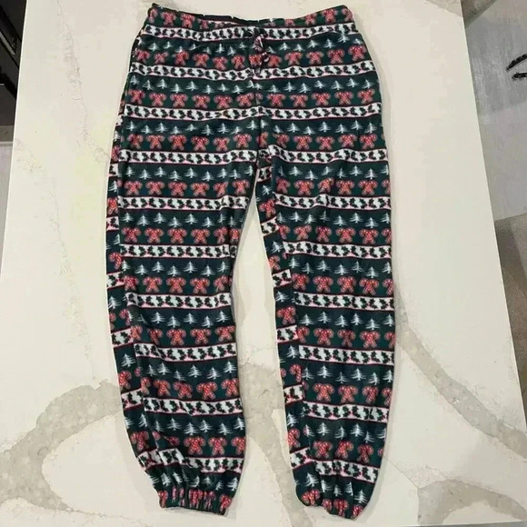 Source Unknown Other - Christmas Fleece Lounge Pants Women's Large Green Candy Cane Pajama Sleepwear